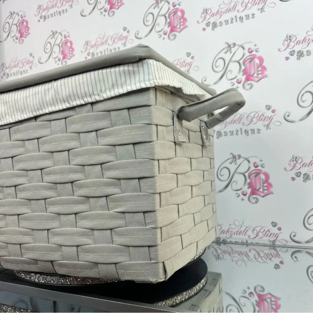 Nicole Miller basket flip top bin tote storage Gray Woven Basket with Lid